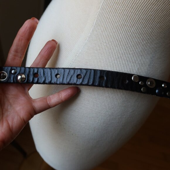 Linea Pelle belt black leather and silver buckle, studs, grommets size S Y2K main image 12